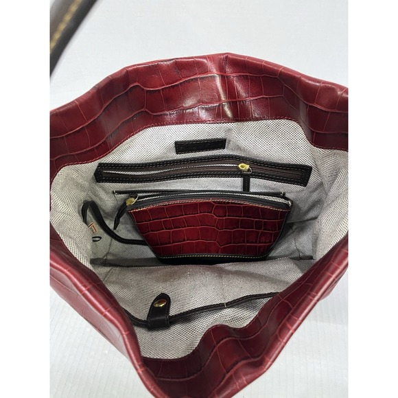 Dooney & Bourke Croco-Embossed Leather Hobo‎ Shoulder Bag Burgundy & Black - Picture 7 of 11